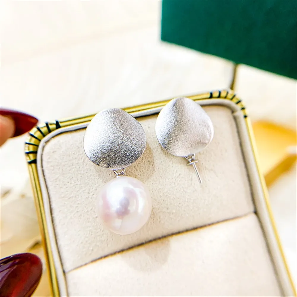 DIY Pearl Mini Accessories S925 Pure Silver Ear Stud Empty Holder Gold Silver Earrings Fit 8-13mm Round E366