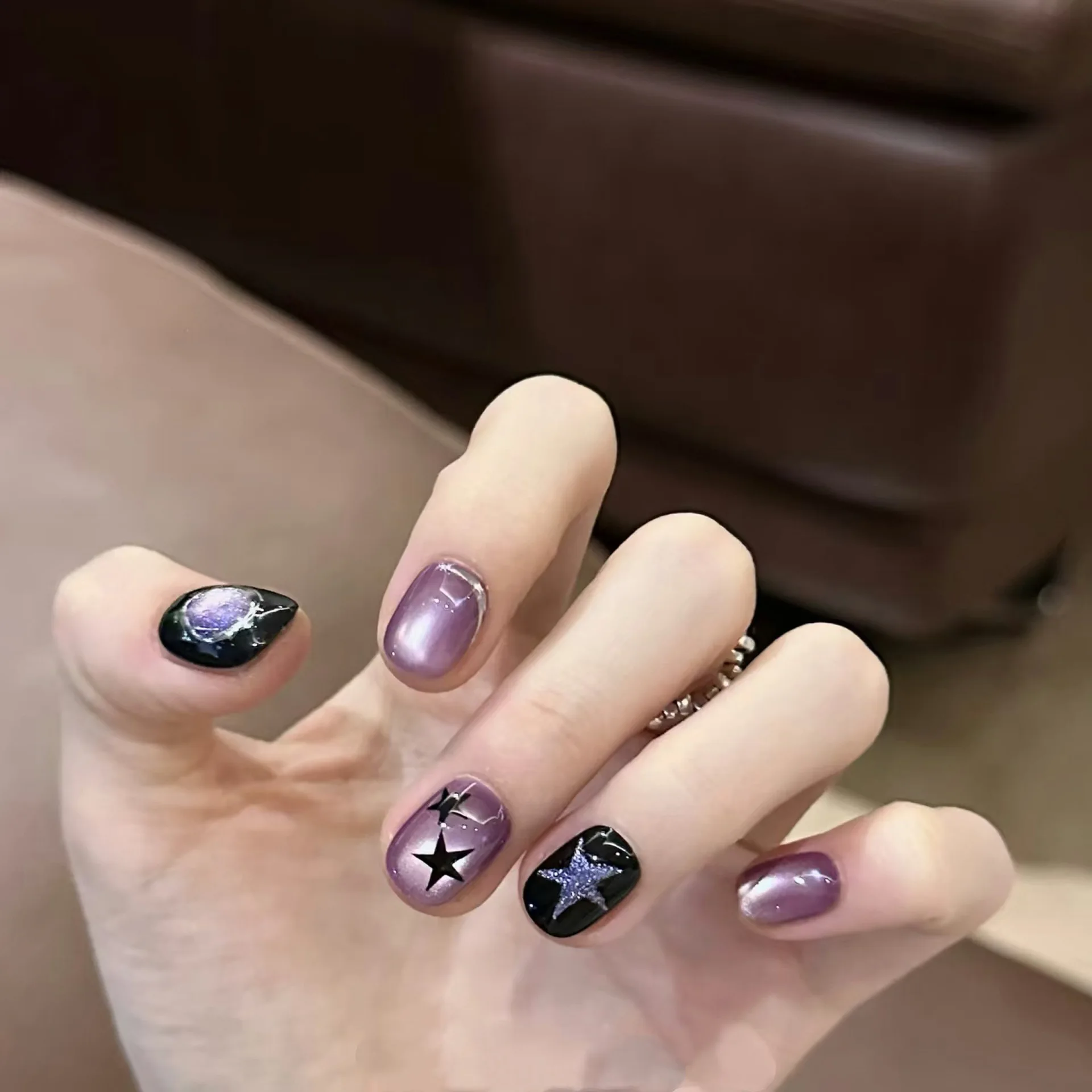 10 قطعة نجمة أرجوانية حالمة اليدوية الصحافة على الأظافر عين القط التغطية الكاملة أظافر وهمية للنساء والفتاة القابلة للإزالة يمكن ارتداؤها أظافر صناعية #1