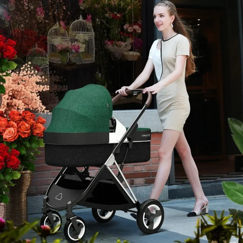 Two-way Sitting Can Lie Two-in-one High View Newborn Shock Absorber Four-wheeled Baby Trolley