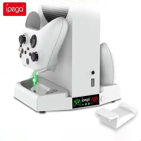 Ipega Xbox 시리즈 S 콘솔용 수직 냉각 스탠드, LED 표시기, 듀얼 컨트롤러 충전기, 헤드폰 후크, 조절 가능 팬