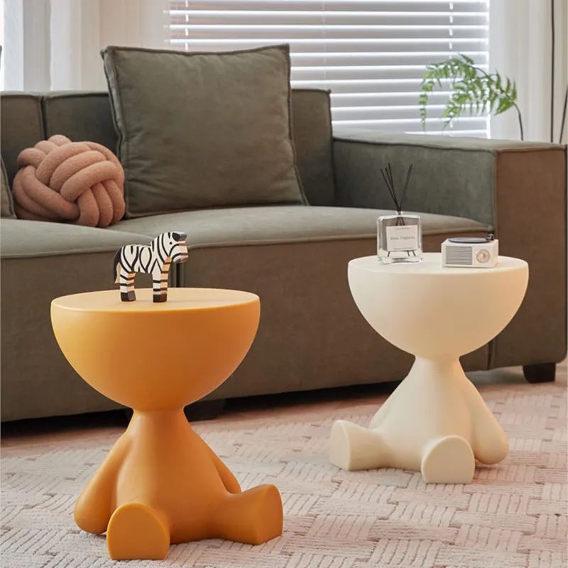 MOMO Cream Style Small Flat Tea Table Small Household Sofa Side Table Celebrity INS Designer Bedroom Plastic Cute Side Table