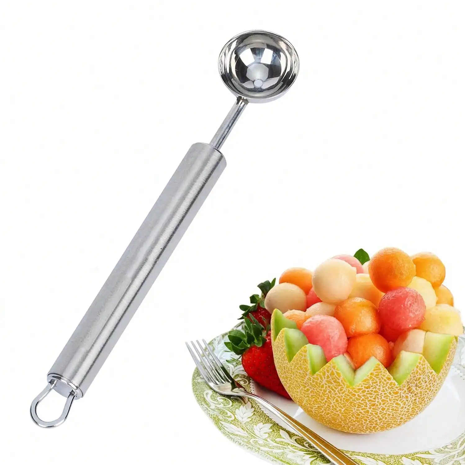 1pc Fruit Scoop, Stainless Steel Fruit Ball Digger, Reusable Watermelon Scoop