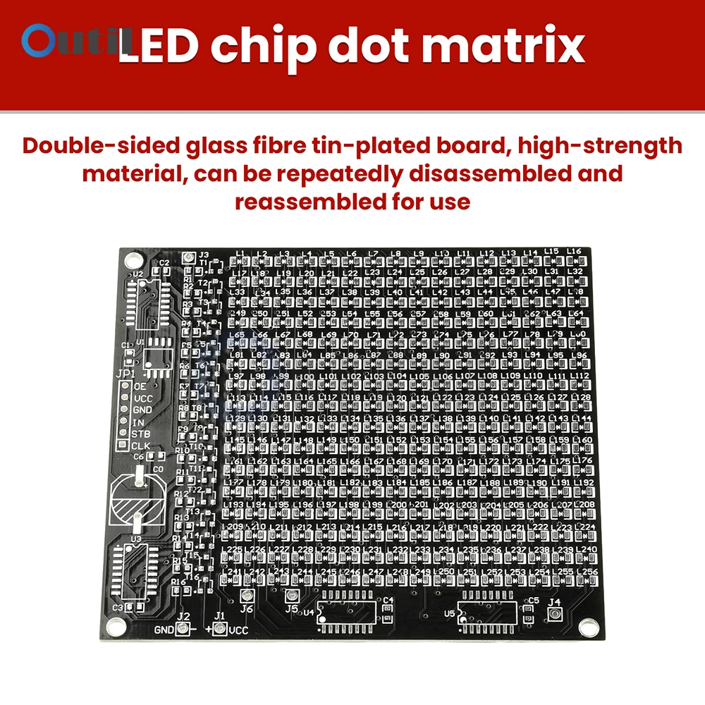 Zestaw DIY do elektroniki: Matryca LED 256 punktów, ekran reklamowy, dioda elektroluminescencyjna SMD, zestaw do lutowania, komponenty do nauki lutowania.