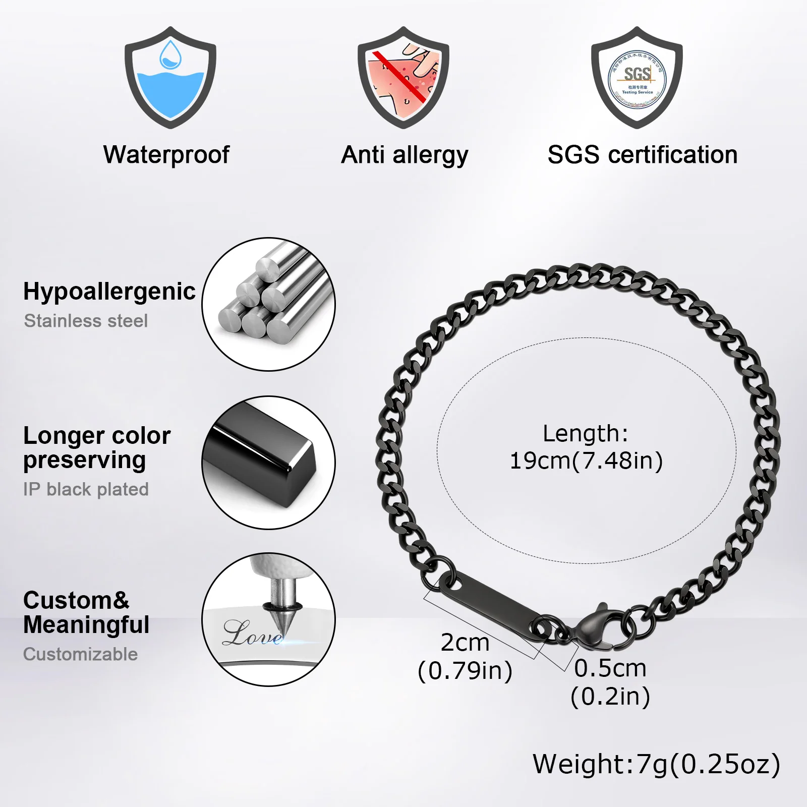 Maßgefertigtes 4mm Kettenarmband für Männer und Jungen, Personalisiertes Edelstahl-Namensarmband, Hip-Hop Einfacher Schmuck Geschenk – Detail 3