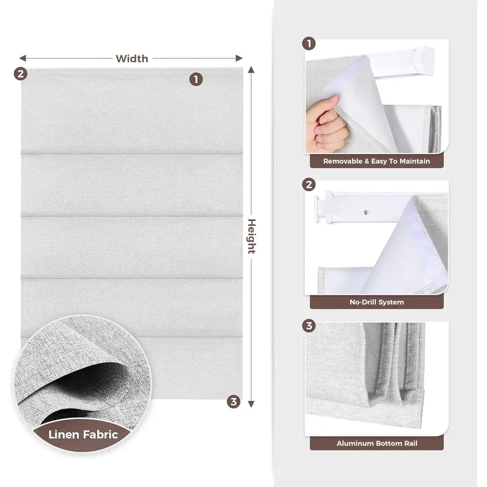 Kabellose römische Farbtöne aus grauem Leinen, verdunkelnd isoliert, 27 x 64 für Schlafzimmerfenster