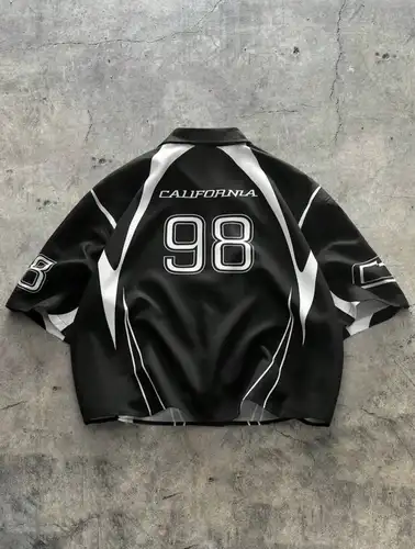 Imagen 2 del producto Y2K Harajuku camisa de gran tamaño con cuello en V hombres moda ventilar Jersey ropa de calle Retro Popular Hip Hop Casual camisa deportiva chaleco Tops