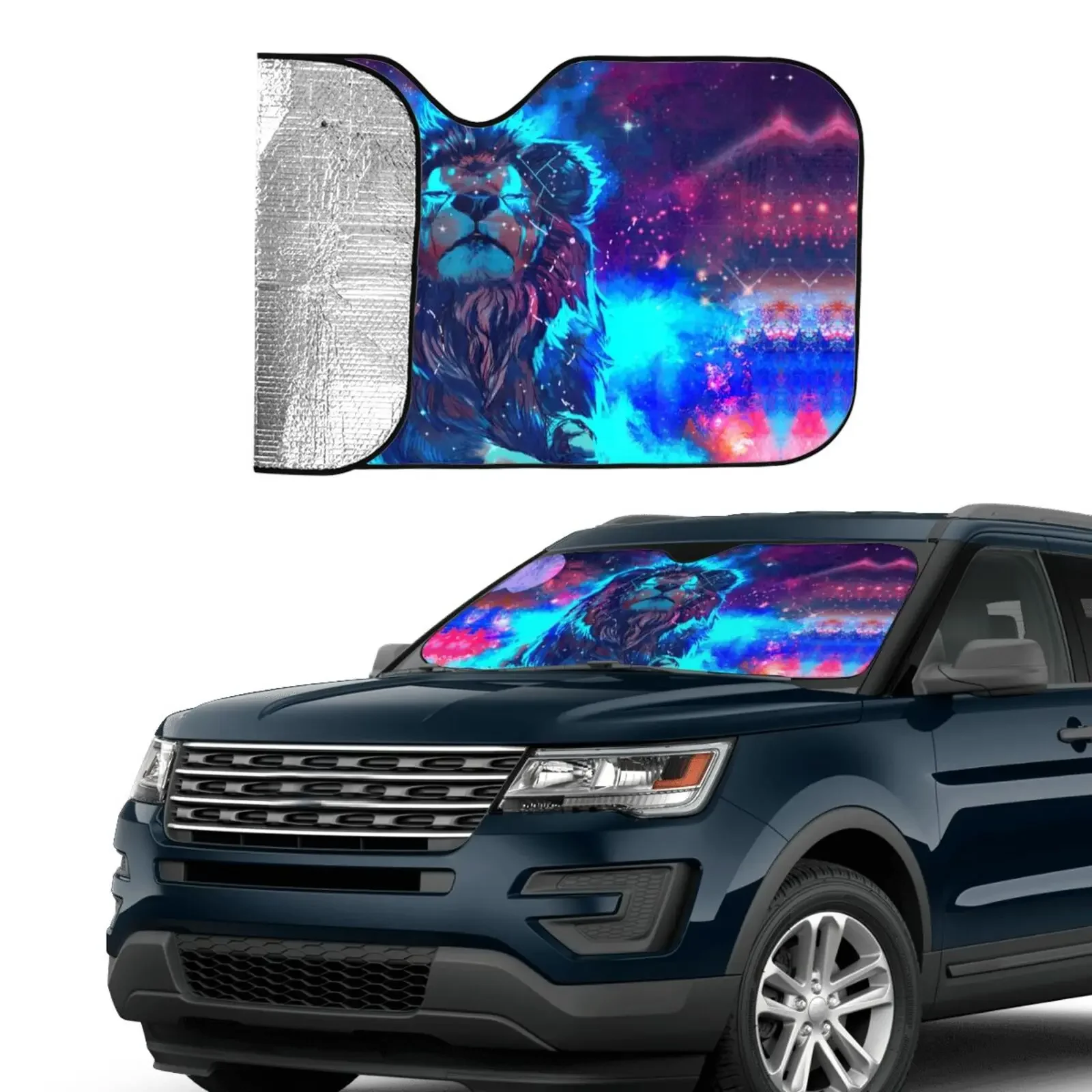 Universal Fits Most Cars Windshield Sunshade with Starry Lion Animal Custom Print Car Sunshade