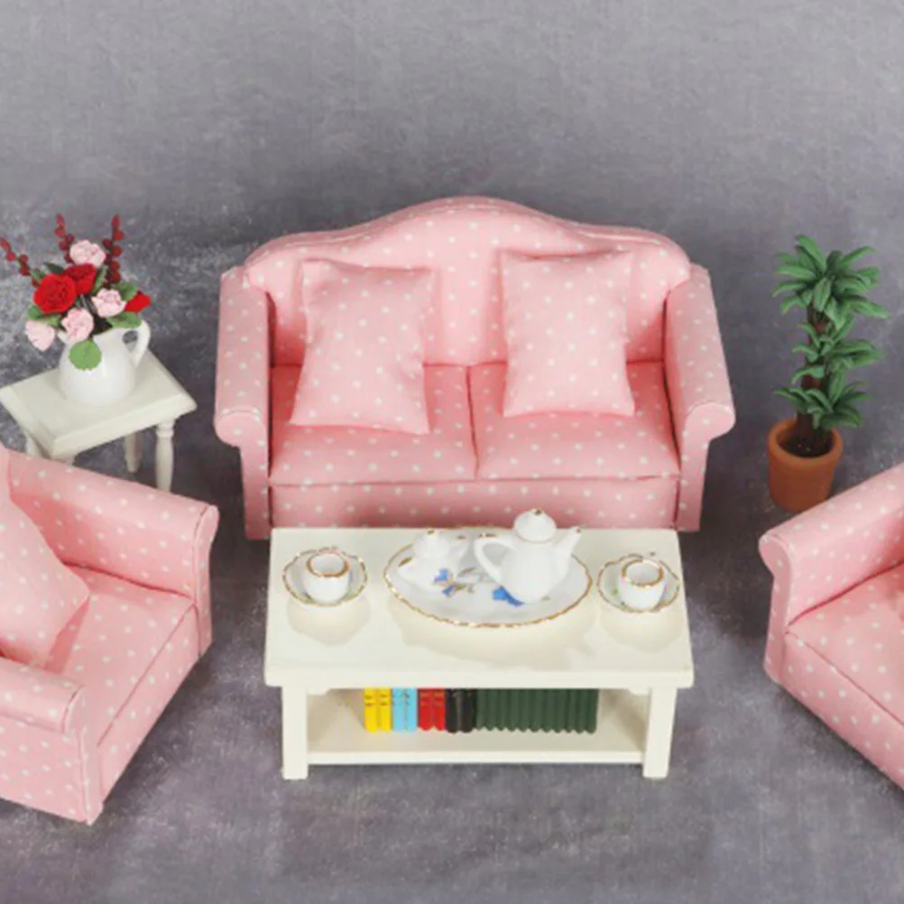 

1pc Pink Miniature Playhouse Furniture Accessory Wooden Mini Sofa Ornament For Kids Plaything. Mini Sofa Kids Desktop Decor