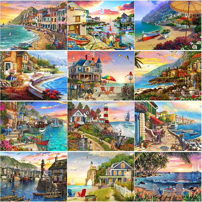 New 5D DIY Diamond Painting Landscape Head Diamond Embroidery Sea View Cross Stitch Full Square Round Drill Home Decor Art Gift