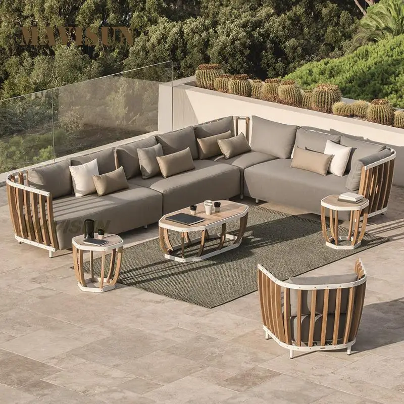 Outdoor Sofa Combination For Terrace Modern Villa Club Hotel Model Room Garden Aluminum Alloy Frame Waterproof Fabric Sofa Set