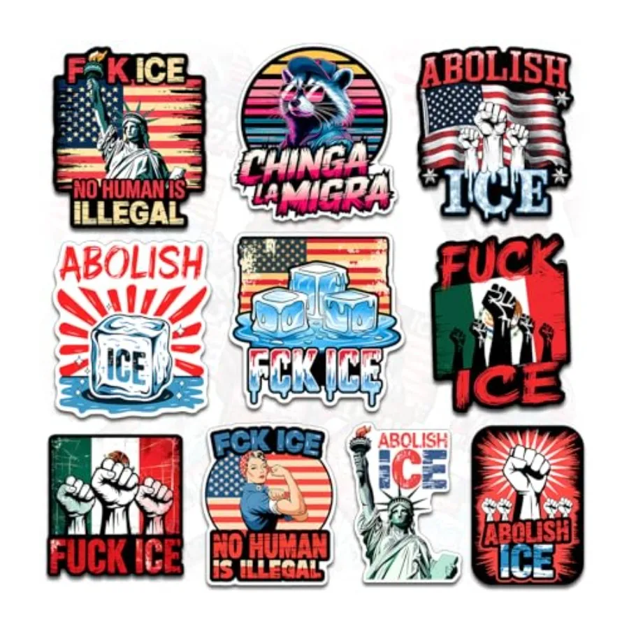 

20pcs-3in F.uck ICE Sticker Abolish ICE Chinga La Migra No Human is Illegal Waterproof Vinyl Sticker for Water Bottle Car Lapto