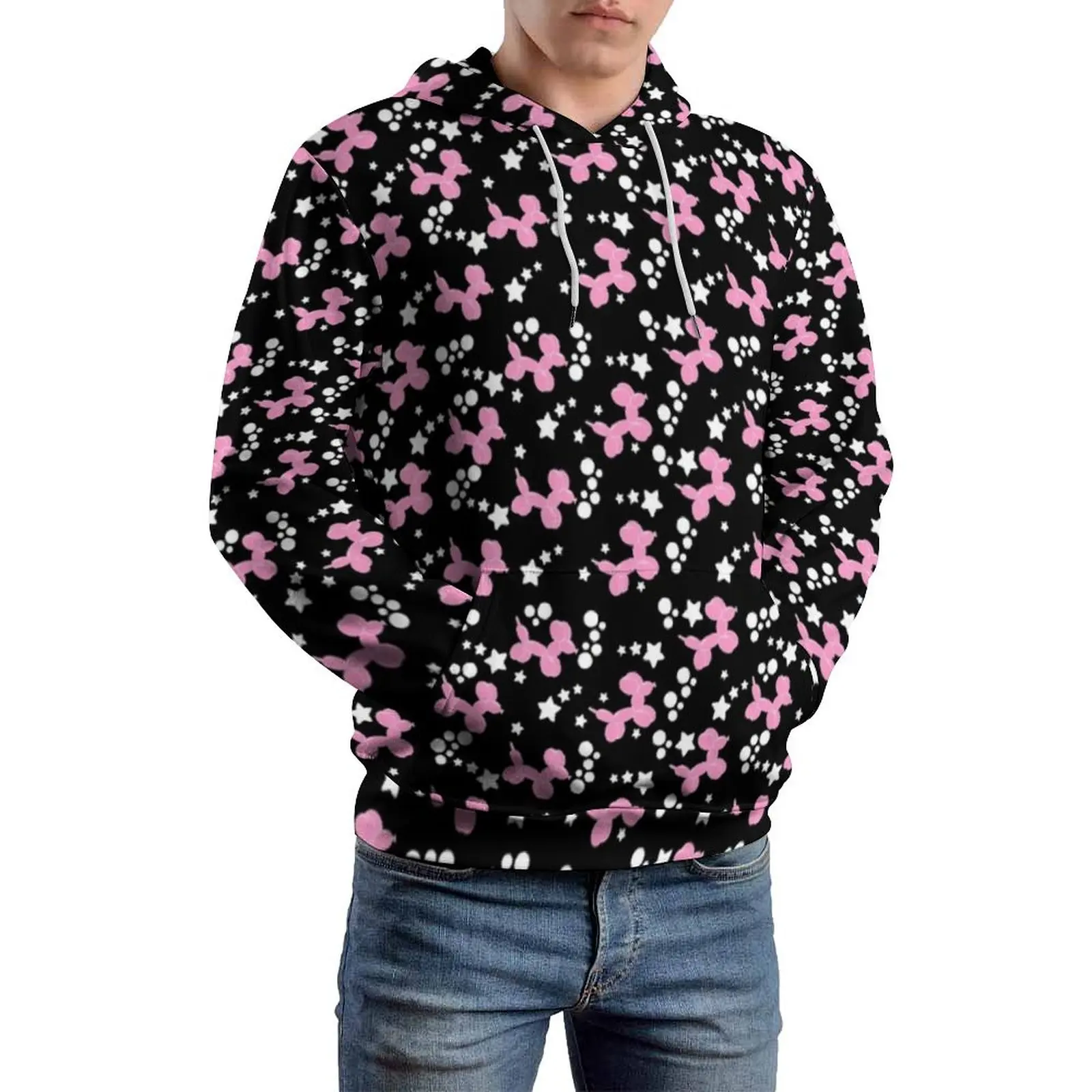 Sudadera con capucha con estampado de estrellas para hombre y mujer, suéter informal de manga larga con estampado de perro, globo rosa, Y2k, talla grande 5XL 6XL