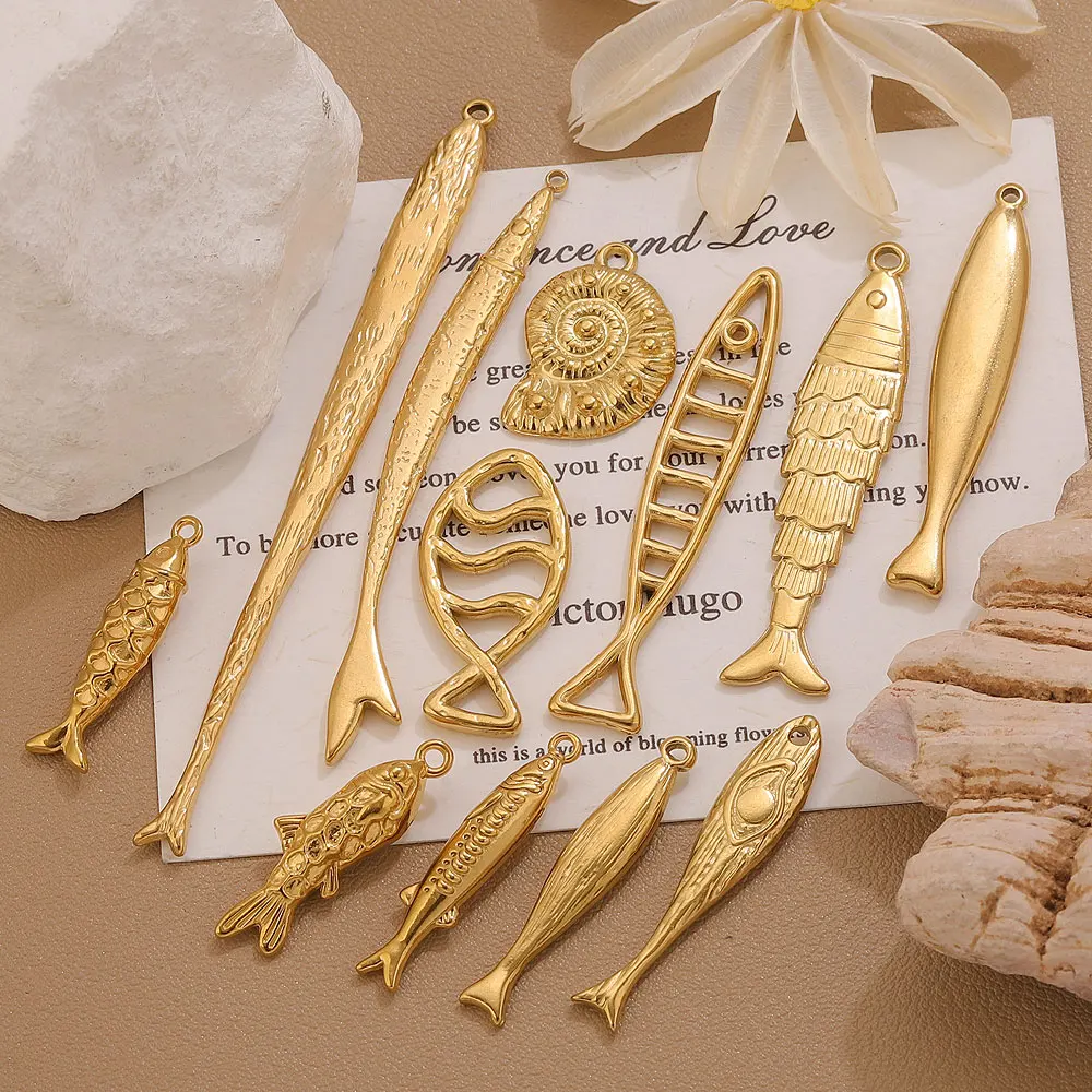 5 Stück Edelstahl-Fisch-Anhänger für die Schmuckherstellung, PVD 18K vergoldete Fisch-Anhänger, DIY-Halsketten- und Ohrring-Anhänger, Großpackung – Detail 5