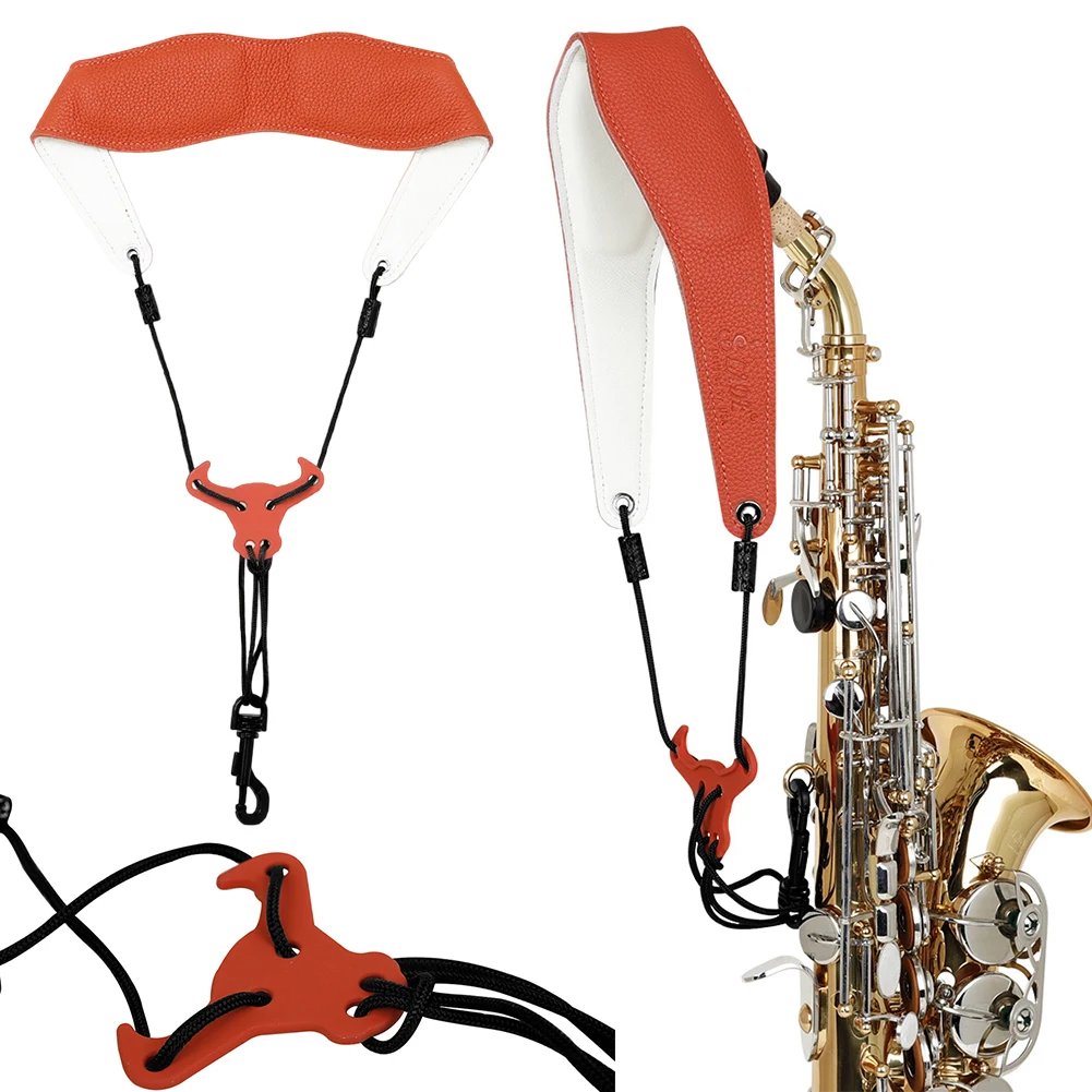 Universal Saxophone Strap Adjustable Sax Neck Harness with Snap Hook Soft Sax Leather Strap for Alto Tenor Baritone Soprano