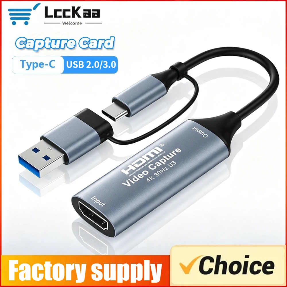 Tarjeta de captura de vídeo 4K HDMI a USB 2,0/3,0/USB-C 2 en 1, captura de vídeo y audio, grabación para OBS Studio PotPlayer QT Player Windows