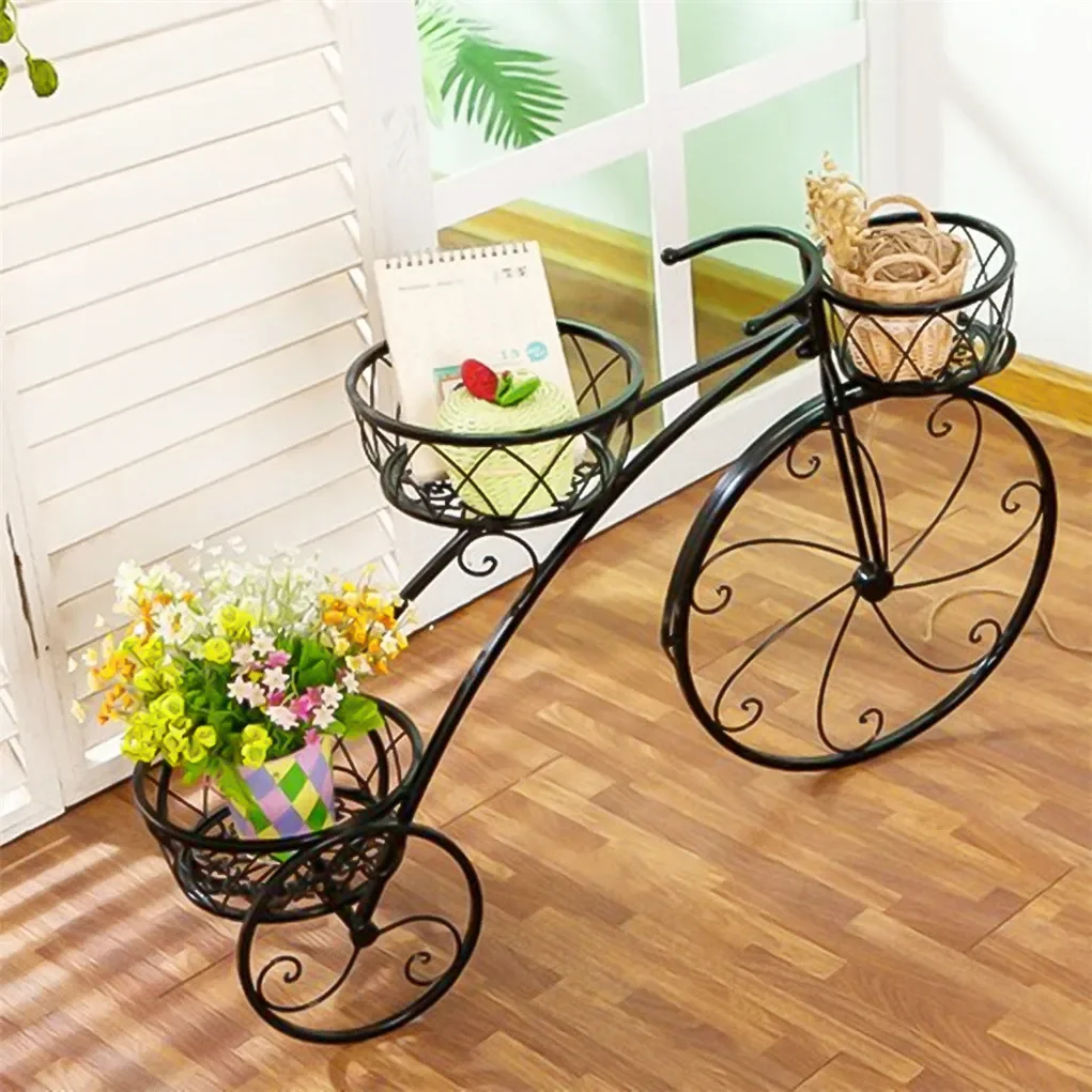 3-Tier Bicycle Plant Stand Wrought Iron Tricycle Planter Home Garden Patio Decor Flower Pots Shelf Indoor Outdoor image 2