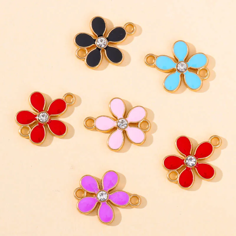 

20Pcs Fashion 5 Color Enamel Zircon Flower Alloy Charms Pendant DIY Popular Jewelry Making Bracelet Necklace Connector Wholesale
