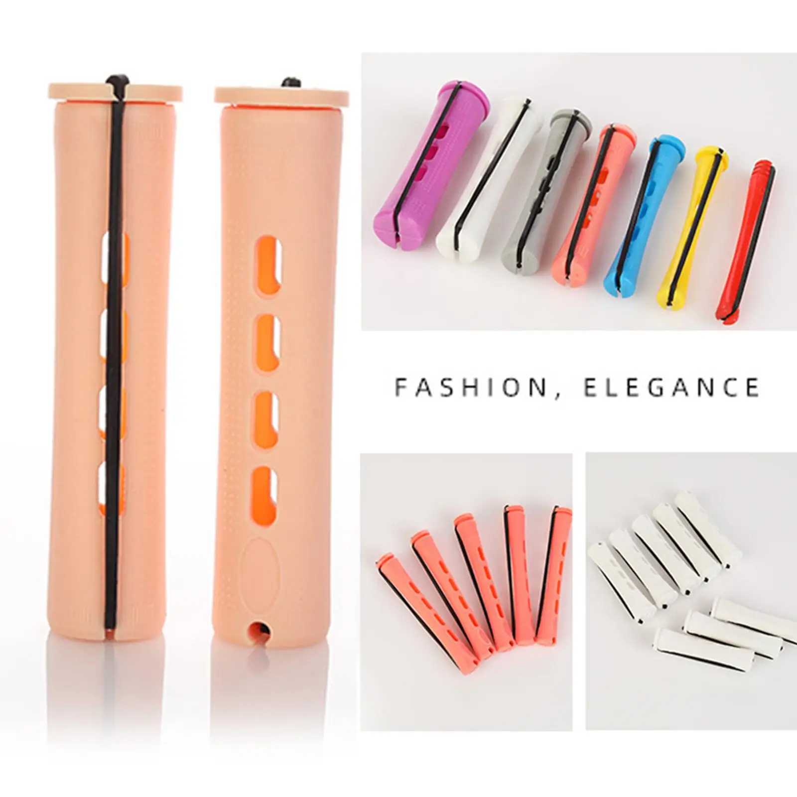 Plastic Cold Wave Perm Rods Hair Curlers Set with Rubber Bands Rollers for Hair Styling in Salon or Home