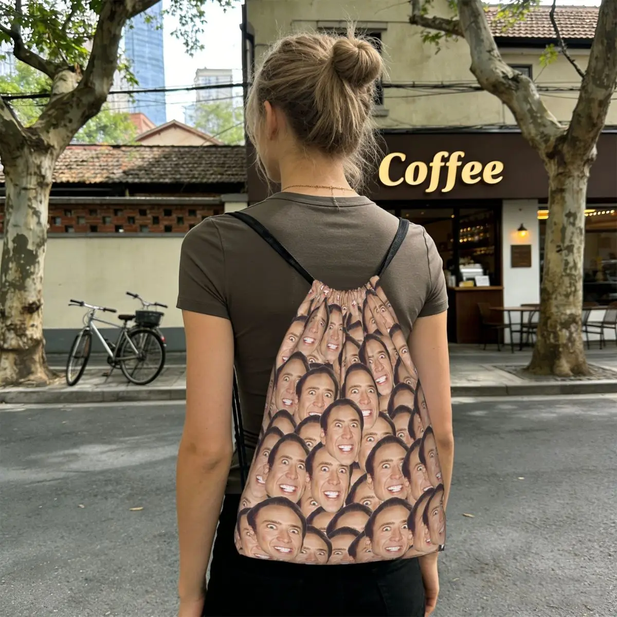 Nicolas Cage Meme Backpacks Fashion Drawstring Bags Sports Bag Book Bags for Man Woman Students