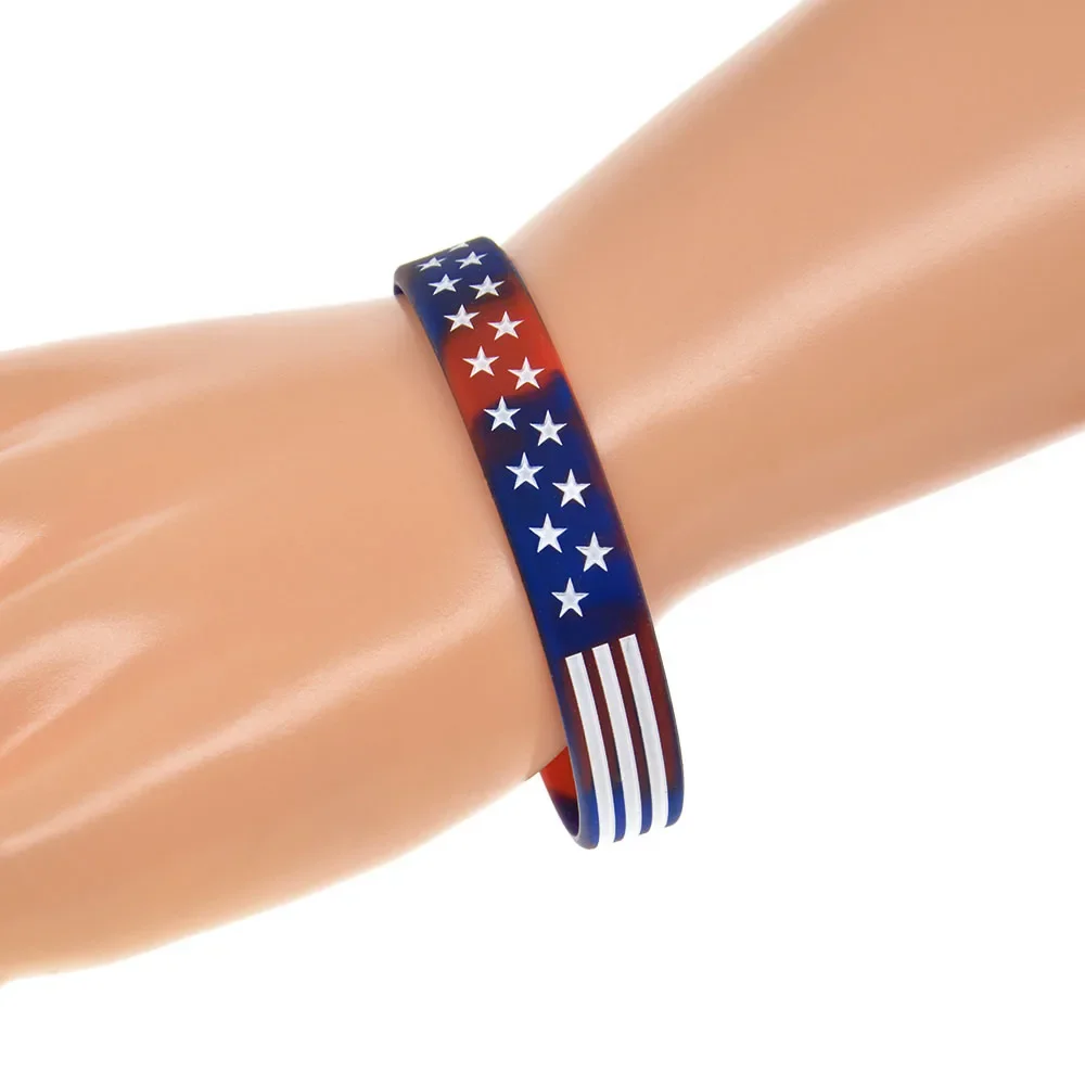 50 Stück dünne blaue Armbänder mit US-Flaggenmuster aus Silikon, zur Unterstützung von Polizei und Strafverfolgungsbehörden, strapazierfähige, dehnbare Armbänder. – Detail 8