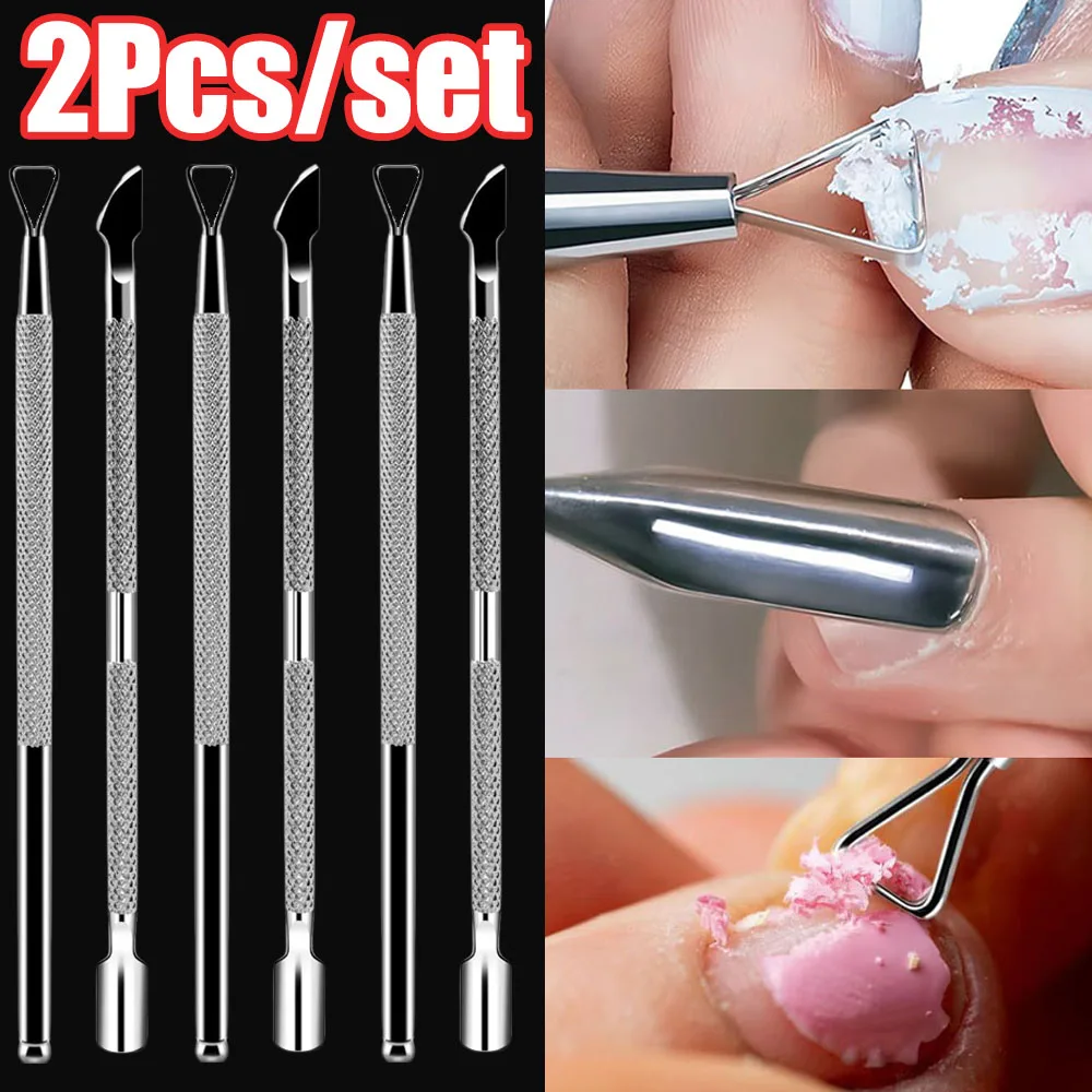 

1/2Pcs/Kit Double-Headed Cuticle Nail Pusher Multi-Function Clean Dead-Skin Nail Tool Cuticle Pusher&Triangle Scraper Nail Kits
