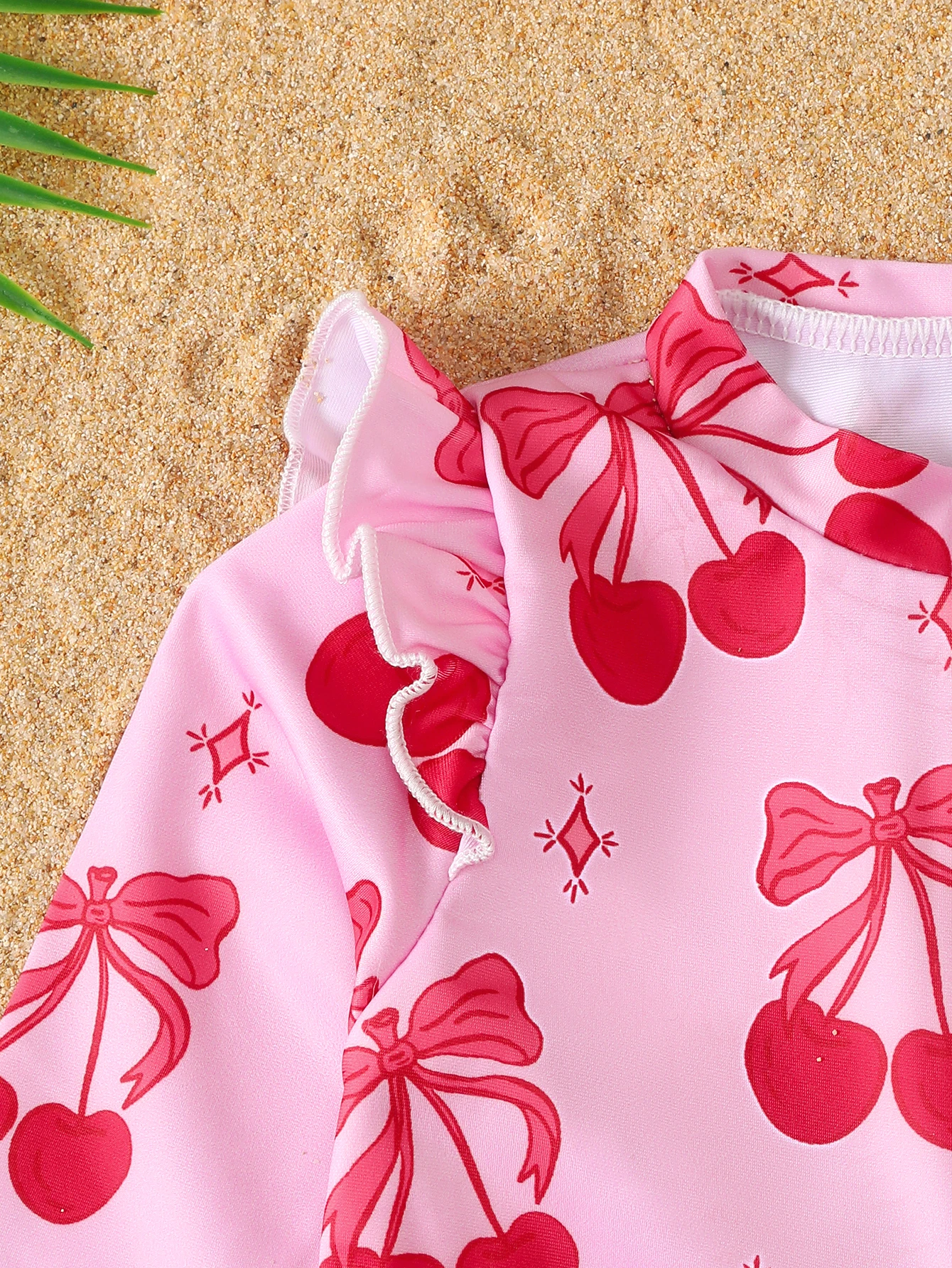 Baby Girl Summer Cherry Print Long Sleeve Onesie Swimsuit with Hat Infant Swimwear Protection And Style in One Piece - view 5