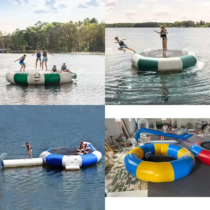 Custom Logo Swimming Pool Floats Mats Inflatable Island Floating Lounge Water Trampoline Slide