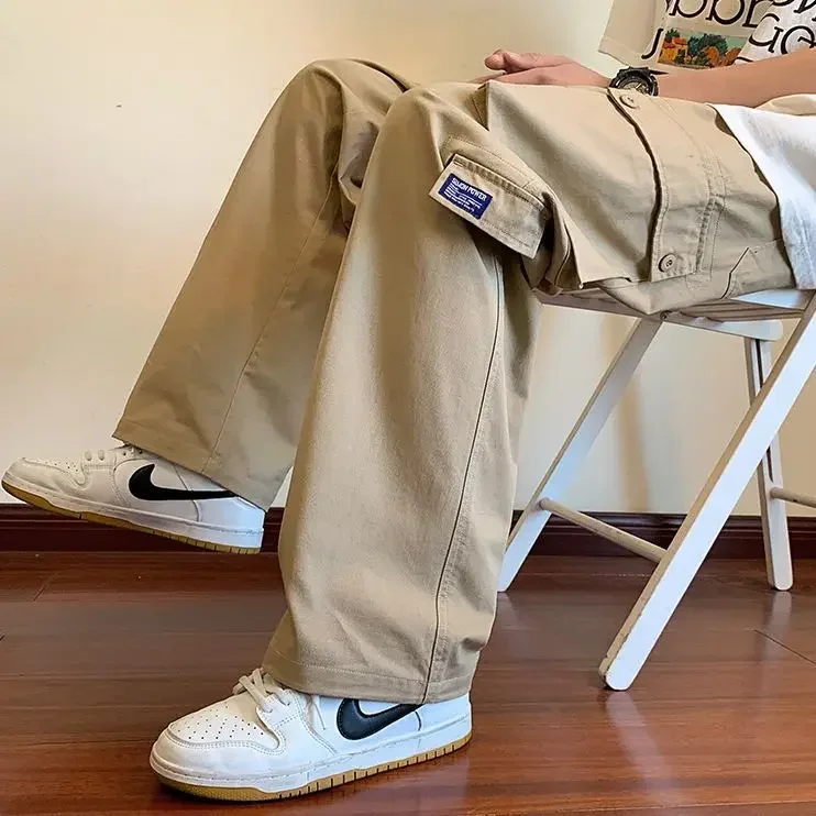 Spring Summer Cargo Pants Men Korean Fashion Wide Leg Men Pants Versatile Loose Straight Casual Trousers Joggers Men Clothing