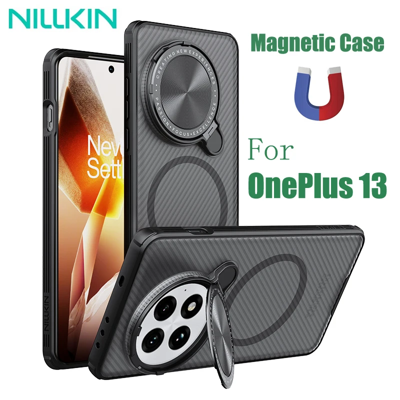 For OnePlus 13 MagSafe Case NILLKIN Transparent Case Magnetic Wireless Charging Phone Holder Hinged Camera Cover For One Plus 13