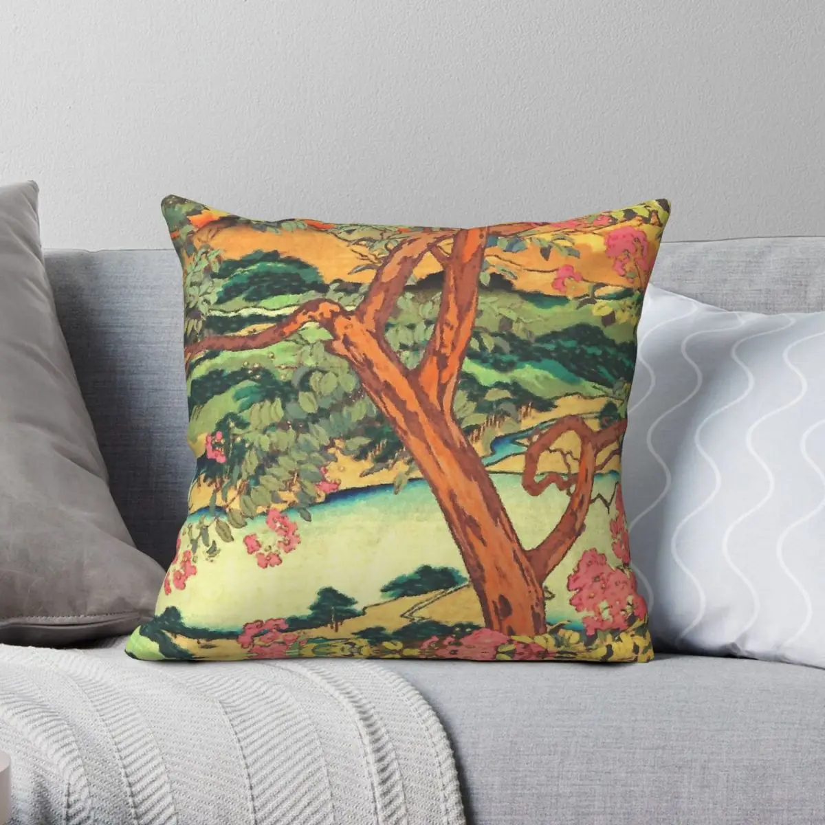 View In Gueniji Ukiyo-e Pillowcase Polyester Linen Velvet Pattern Zip Decorative Pillow Case Room Cushion Case