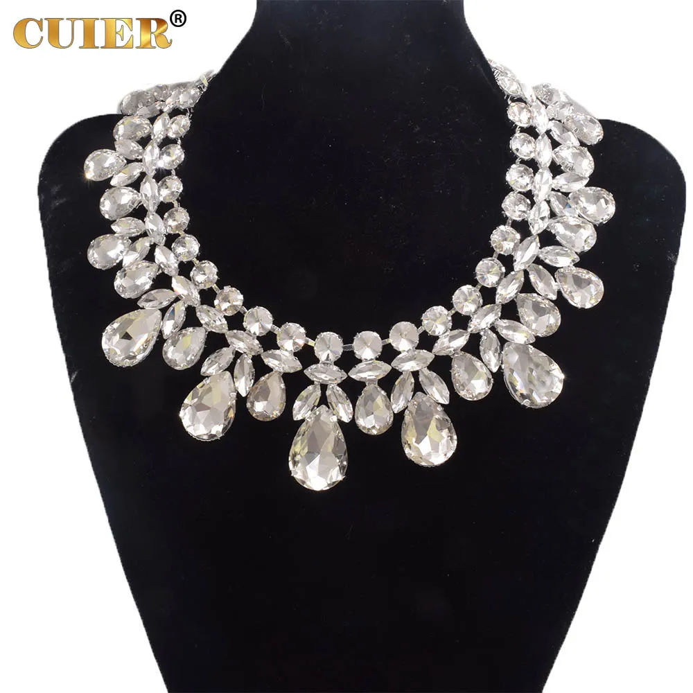 CuiEr Elegant Women Crystal Water Drop Gemstone Dangle Earrings Necklace Set Jewelry for Wedding Superior Gift for Female