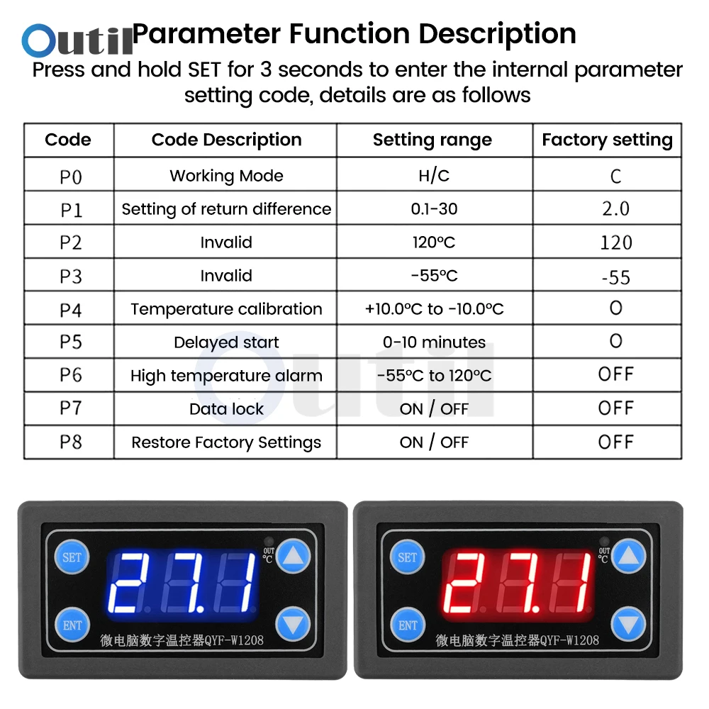 

10A Digital Temperature Controller Intelligent Thermostat Relay Output NTC10K/B3950/L Probe Heating Cooling Control Switch