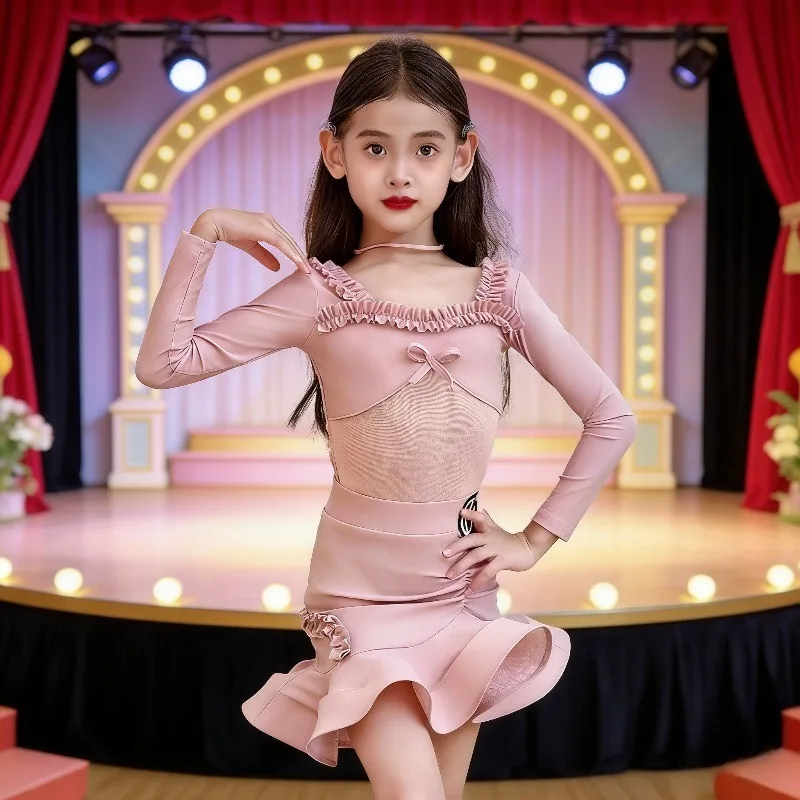

Autumn Winter New Arrival Girls High-End Latin Dance Outfit Practice Performance Competition Costume Stage performance Exercise