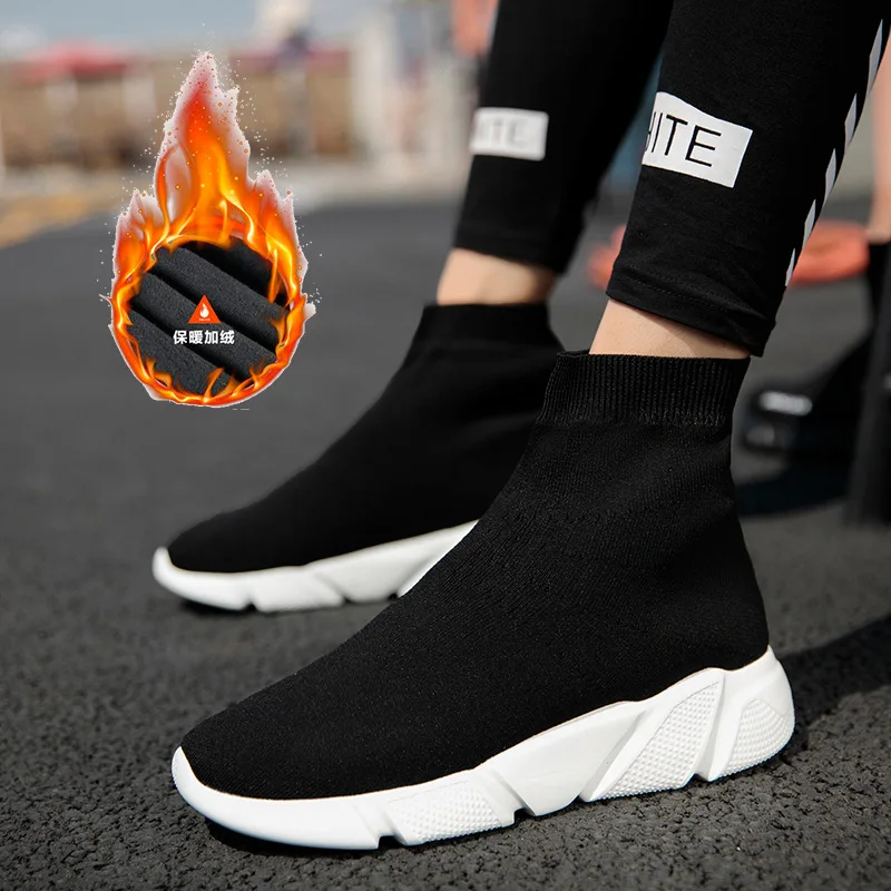 

Inner Height Socks Black Shoes Women Fall Korean Version Thick Bottom High Top Boots Knitted Elastic Thin Socks Boots