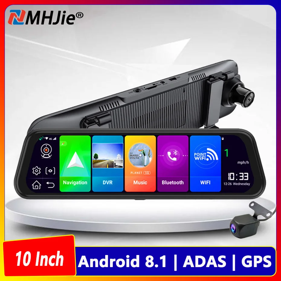 10 Inch Car Mirror DVR Dual Camera Recorder 4G ADAS Android 8.1 GPS Navigation Full HD1080P Dash Cam Auto Video Registrator WiFi