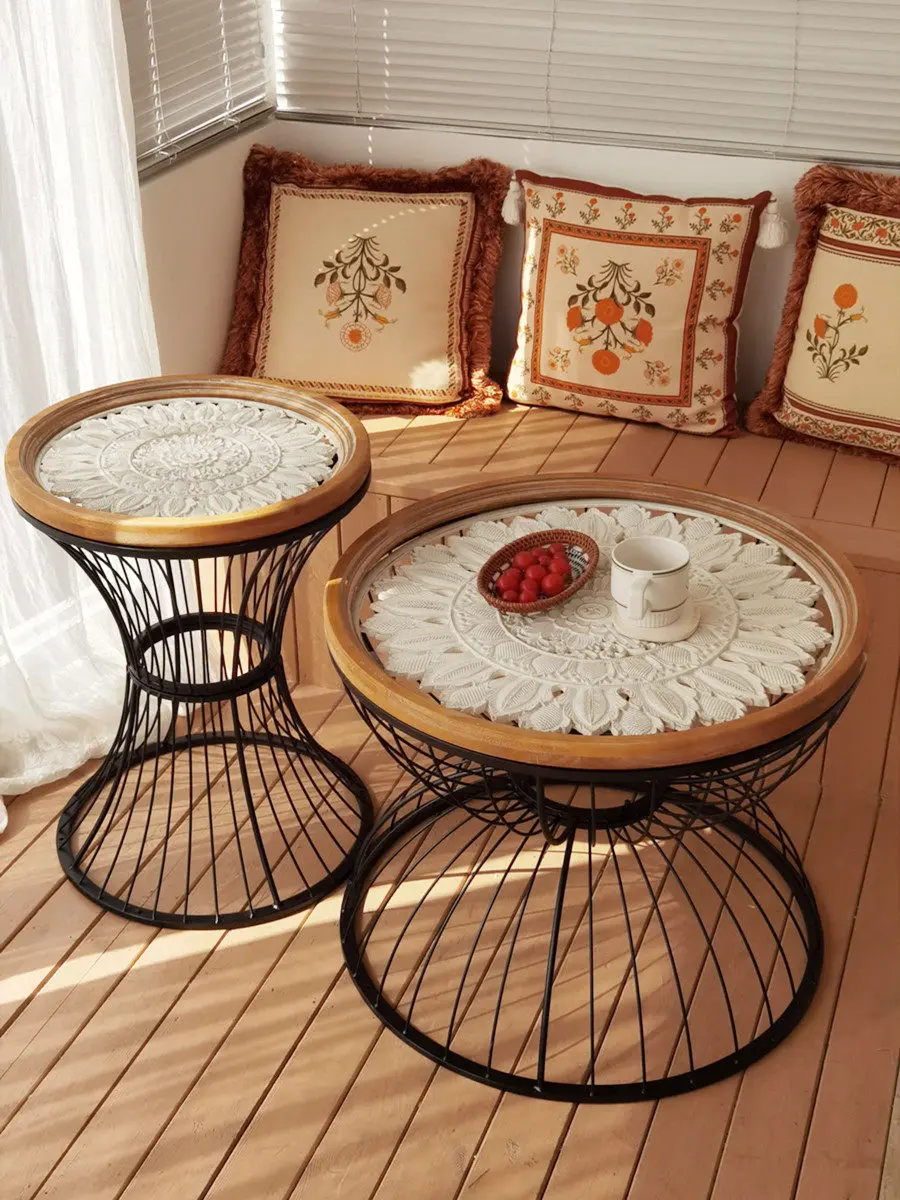 American country living room sofa edge few wrought iron corner few solid wood carving flower retro