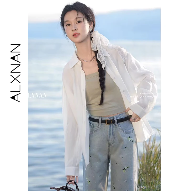 

ALXNAN женская рубашка, универсальные повседневные блузки свободного кроя, осень 2022, новые офисные женские элегантные топы с воротником-поло и длинными рукавами L53191