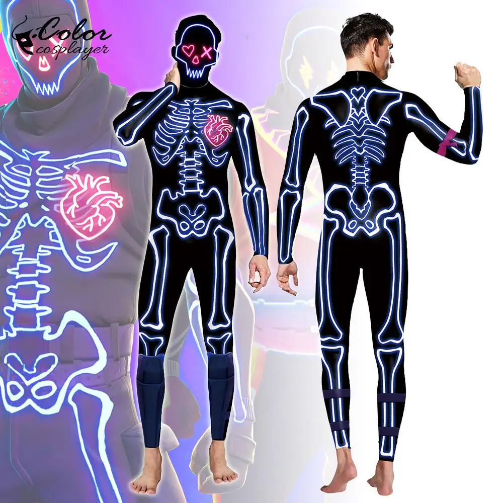 

Color Cosplayer Skeleton Jumpsuit Halloween Cosplay Costume Zentai Spandex Catsuit 3D Printing Long Sleeve Bodysuit Unisex