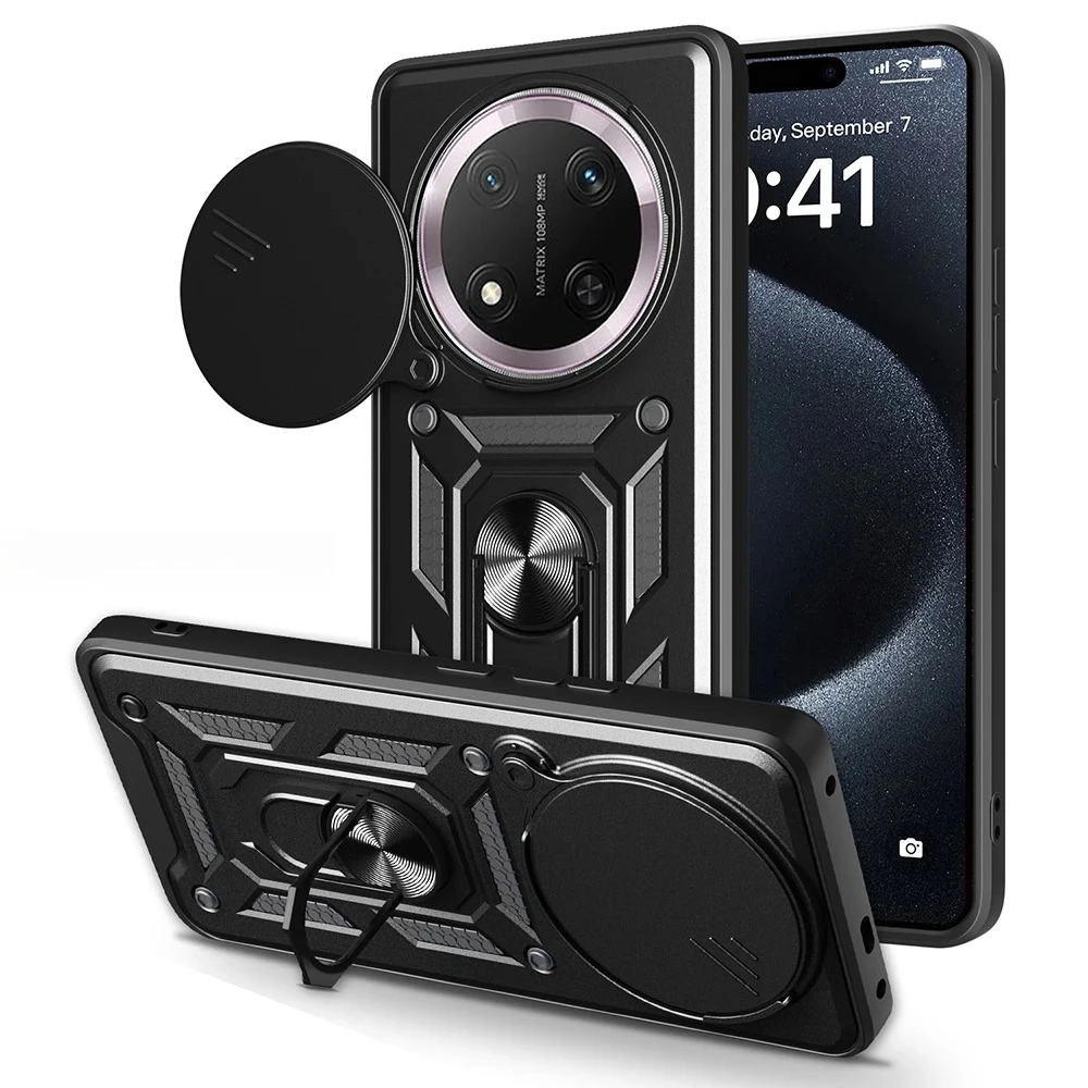 Para honra magia 7 lite 5g caso slide câmera anel titular à prova de choque capa do telefone para honra magic7 lite armadura fundas