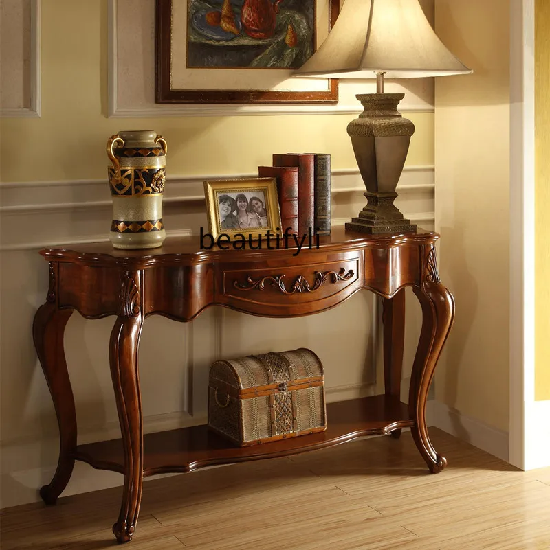 

American solid wood semicircular entrance table, living room partition cabinet, wall decoration, sofa back few