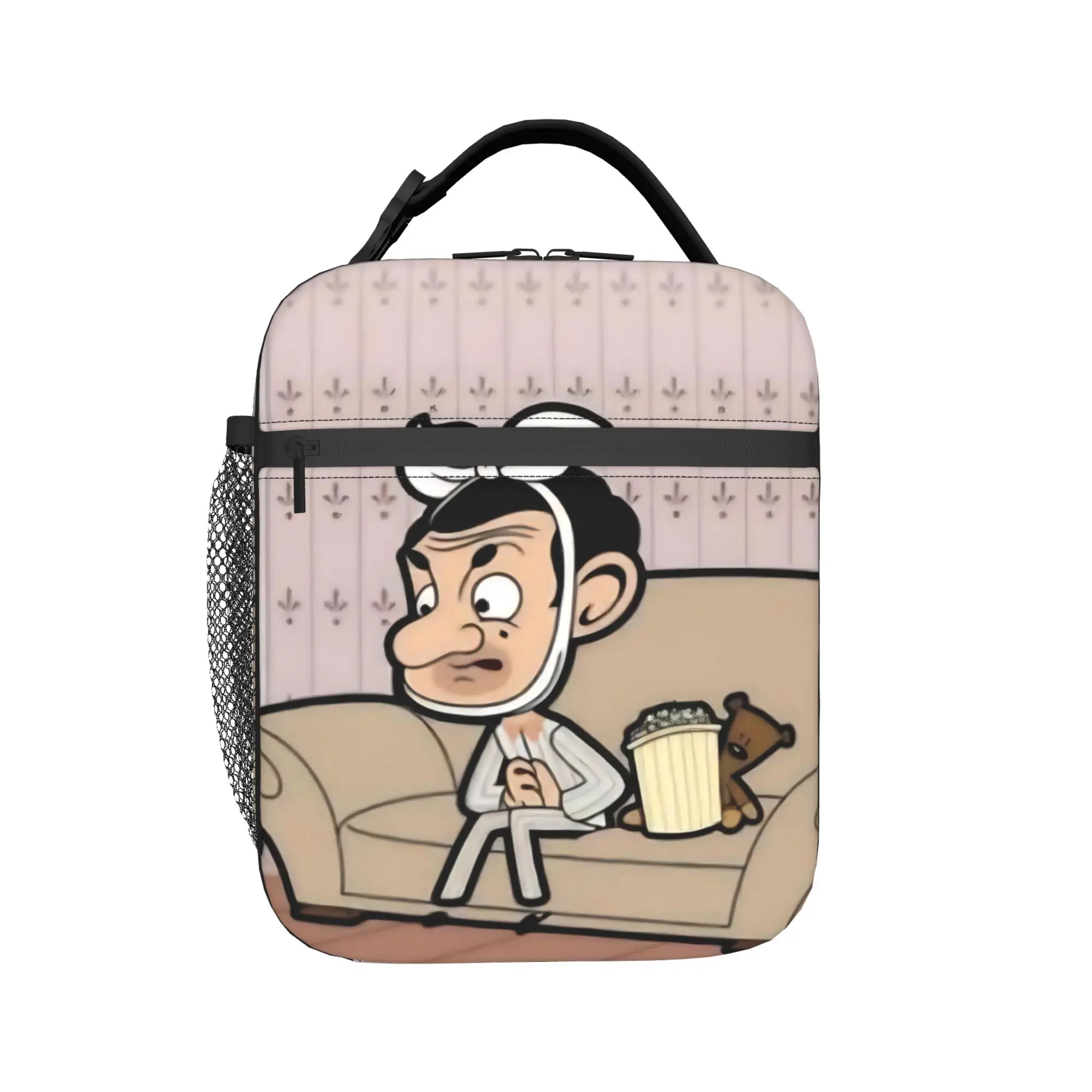 Mr. Beans  Cartoon   Insulated Lunch Bag Portable  Teddy Bear  Reusable Thermal Bag Lunch Box Tote Work  Travel Food Bag