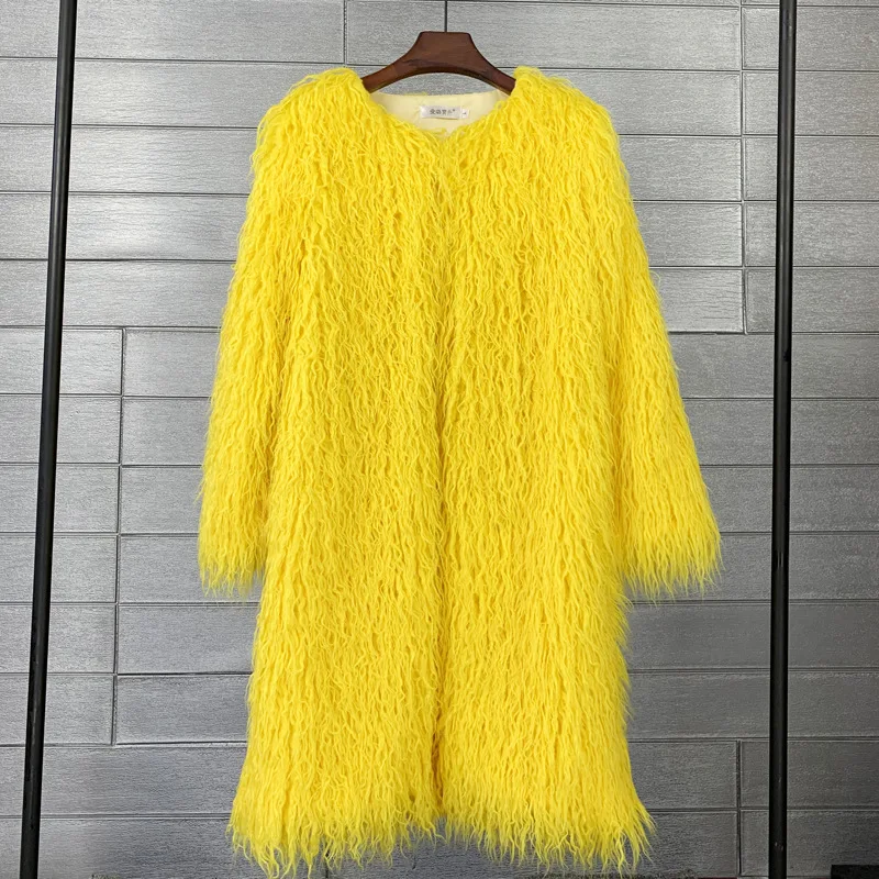 여성 의류 푹신한 가짜 모피 양모 Lambswool 긴 버전 코트 오버 코트 편안한 유행 따뜻한 겨울 의류 여성