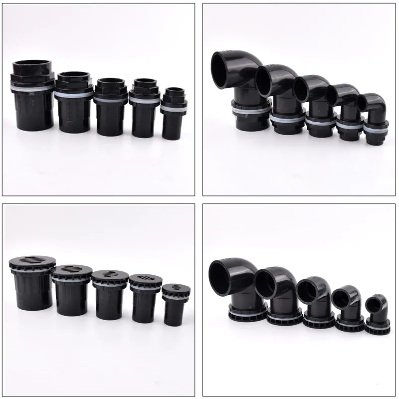 20~50mm Black PVC Pipe Connector UPVC Pipe Garden Water Elbow Tee Joint Aquarium Tank Water Supply Drainage End Cap Connectors