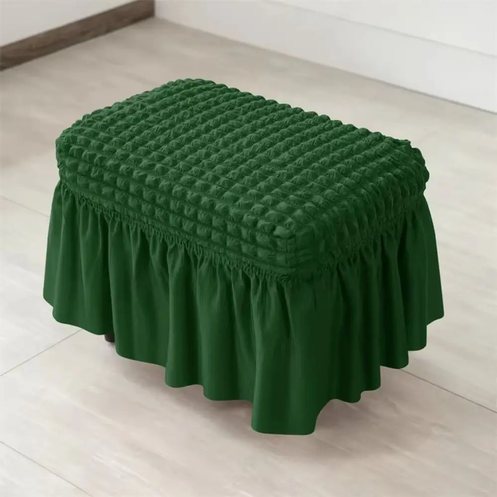 

with Skirt Universal Stool Cover Solid Color Seersucker Ottoman Cover Elegant Bubble Grid Footrest Slipcover Home Decor