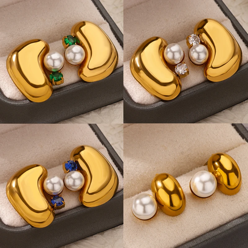 Gold Color Irregular Beans Earrings for Women Stainless Steel Stud Earrings 2025 Trending Piercing Wedding Jewelry Gift