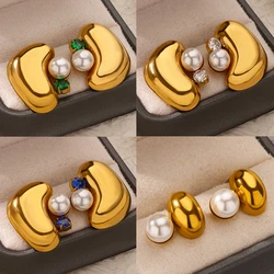 Gold Color Irregular Beans Earrings for Women Stainless Steel Stud Earrings 2025 Trending Piercing Wedding Jewelry Gift