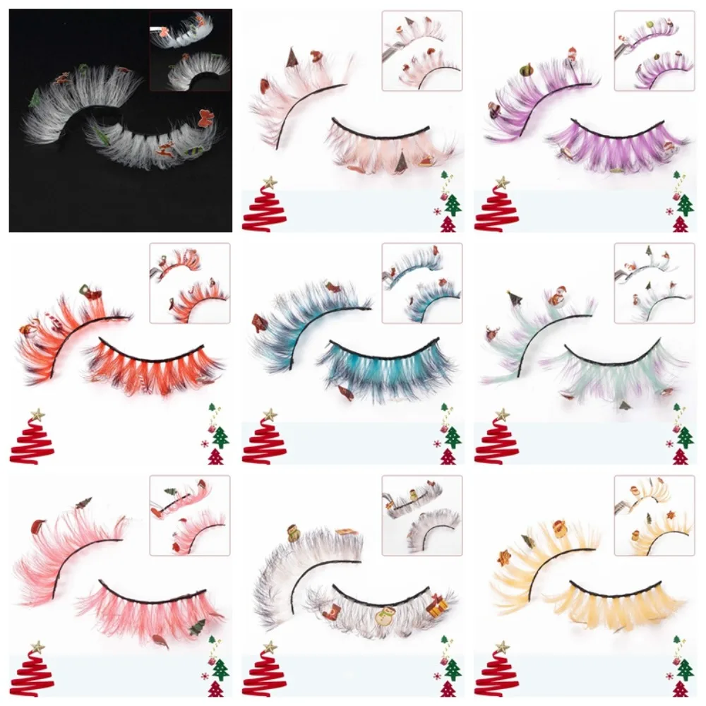 Fibra química natal cílios postiços dos desenhos animados boneco de neve animal elk natal cluster cílios coloridos 25mm