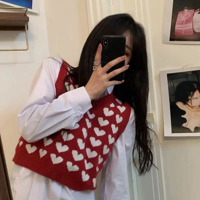 

Sweater Vests Women Crops Fashion Casual Sleeveless Simple V-neck Mujer Chic Spring Autumn Preppy Style All-match Knitting Cozy