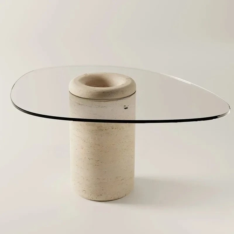

Natural marble glass dining table designer villa living room home light luxury simple modern rectangular dining table