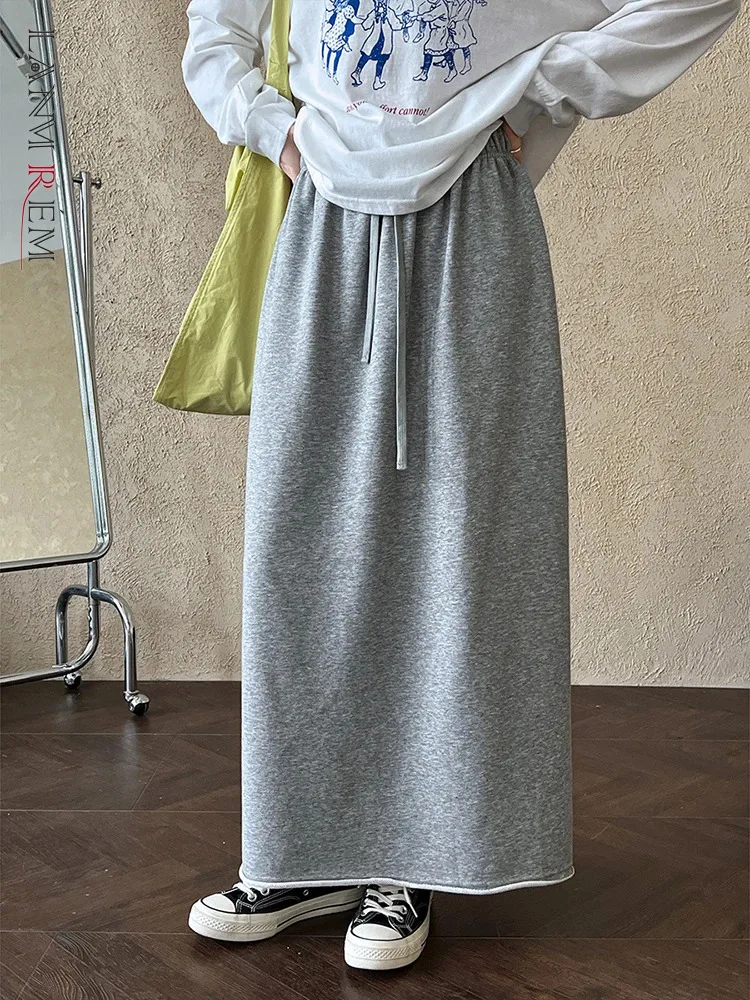 [LANMREM] Minimalism Straight Skirts For Women Elastic High Waist Mid-length Skirt Office Lady Clothing 2024 Autumn New 26C321